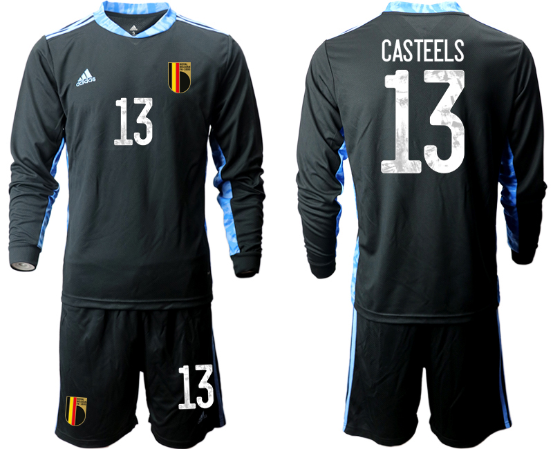 Cheap Men 2021 European Cup Belgium black Long sleeve goalkeeper 13 Soccer Jersey